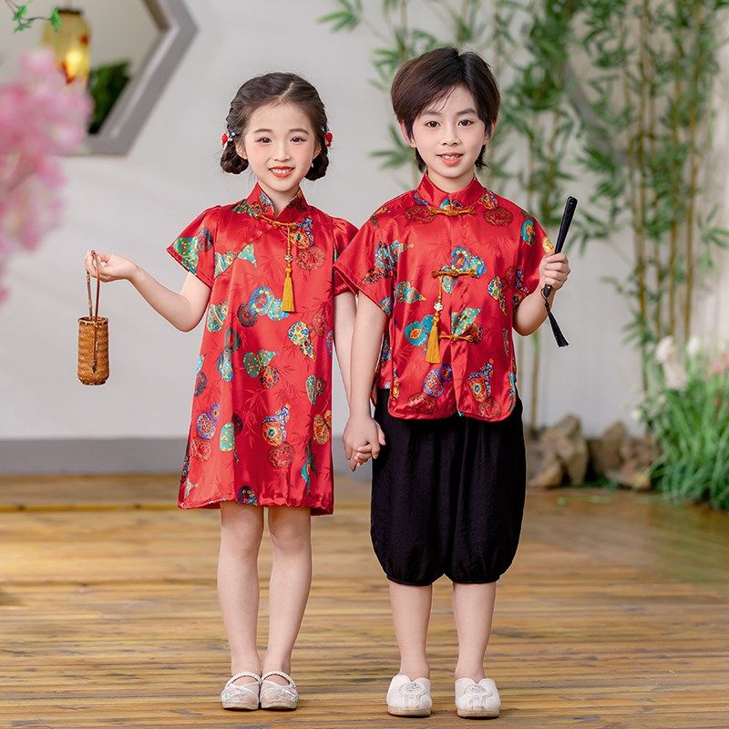 儿童汉服夏季国风套装新中式古装幼儿园男童女童古风六一表演出服