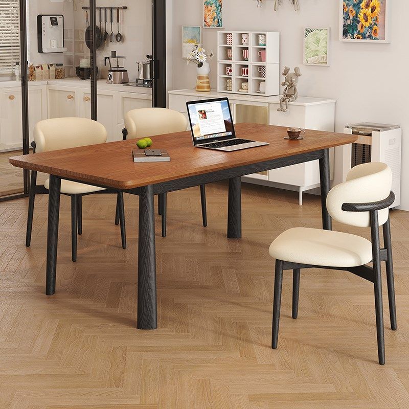 现代简约实木餐桌椅组合家用小户型中古风胡桃木长方形白蜡木饭桌