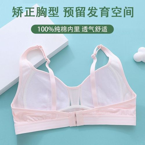二三阶段少女内衣纯棉固定杯发育期搭扣文胸定型初中高中学生薄款