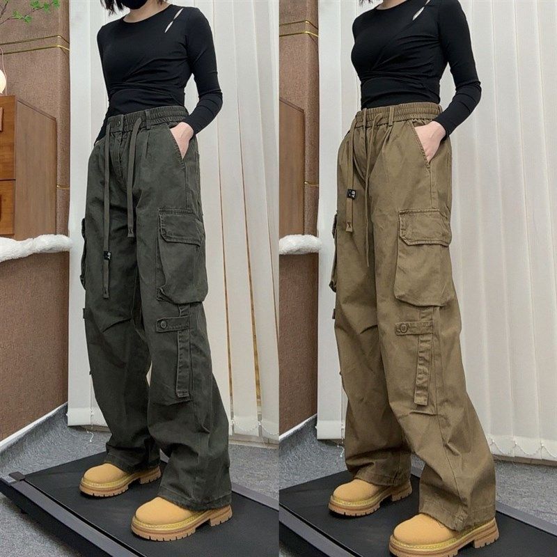 夏季美拉德咖色工装裤男士宽松多口袋阔腿裤美式复古直筒休闲长裤,男装,休闲裤,淘宝优惠券,粉丝福利购,淘宝优惠卷