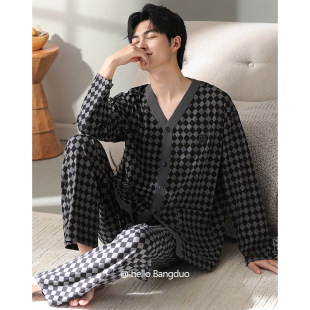 男款 秋季 薄款 睡衣男士 男式 纯棉长袖 加大码 高级感秋冬家居服 春秋款