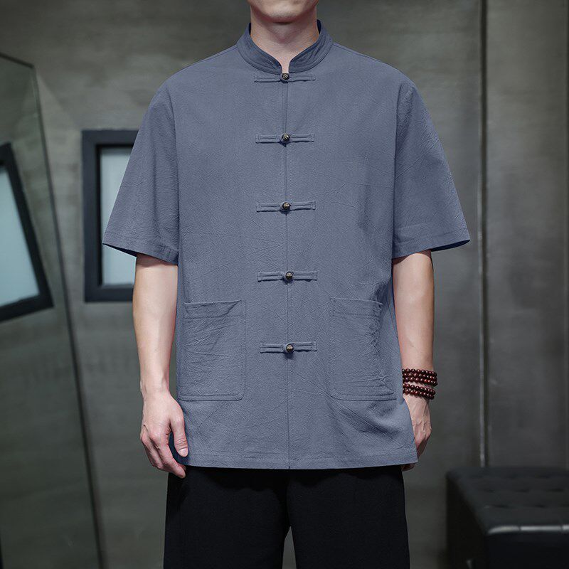 复古唐装新中式中国风男装亚麻衬衫夏季棉麻短袖衬衫夏天衣服茶服,男装,唐装,淘宝优惠券,粉丝福利购,淘宝优惠卷
