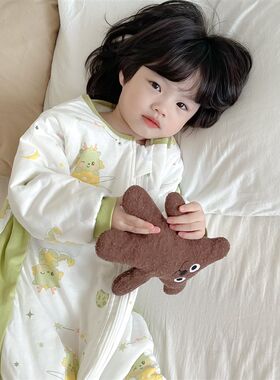 龙年新款宝宝睡袋春秋款纯棉加厚无骨连体睡衣男女儿童秋冬防踢被
