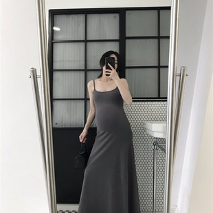 孕妇吊带长裙内搭外穿度假大裙摆纯棉连衣裙小个子孕初期长裙过膝