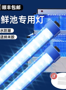 海鲜池专用灯鱼缸鱼池水产蓝色照明直插式免安装led防水长条灯管