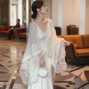 从一时刻【归国白月光】新中式蕾丝拼接马海毛披肩吊带连衣裙套装