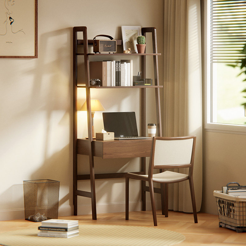 书桌书架一体学习桌学生家用电脑桌简约现代实木办公桌简易写字桌