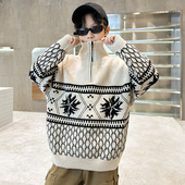 毛线衣洋派儿童冬季 男童高领拉炼毛衣秋冬款 加厚套头针织衫 大男孩