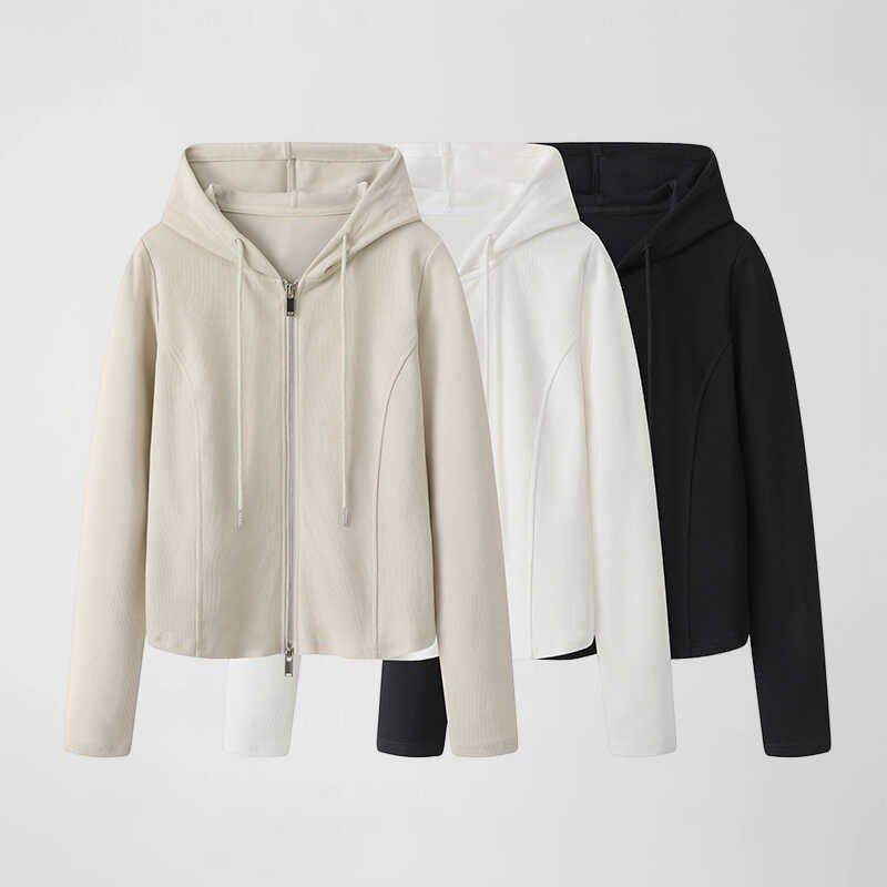 双拉链连帽卫衣女2024年春季新款小个子休闲时尚上衣,女装/女士精品,卫衣/绒衫,淘宝优惠券,粉丝福利购,淘宝优惠卷