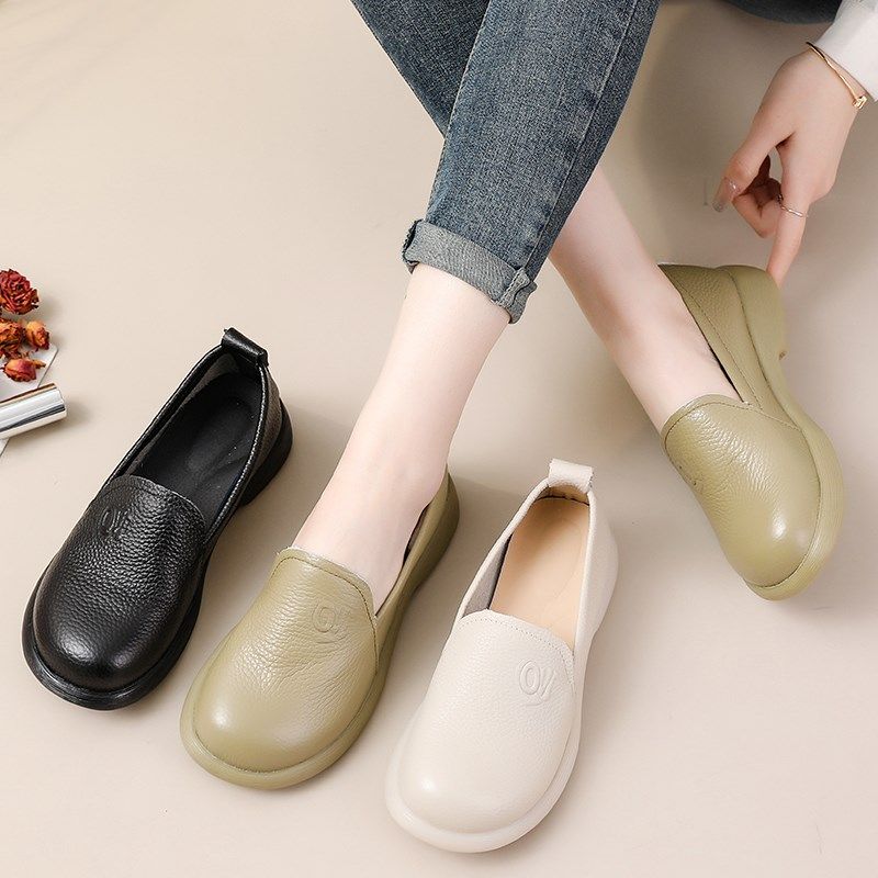 头层牛皮妈妈鞋软底休闲百搭单鞋粗跟小皮鞋女复古英伦风真皮女鞋,女鞋,深口单鞋,淘宝优惠券,粉丝福利购,淘宝优惠卷