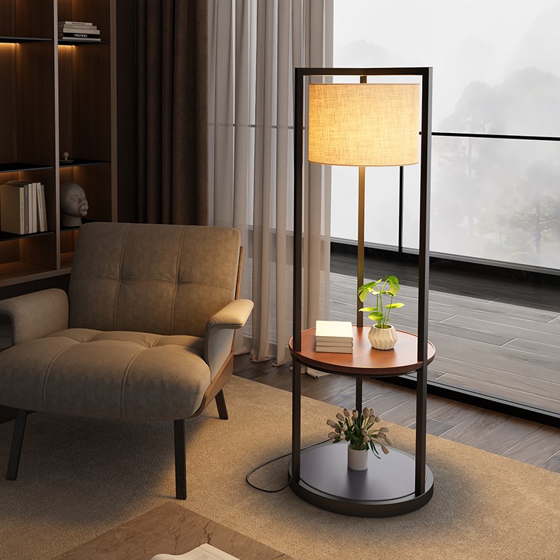 置物架落地灯一体客厅沙发旁边卧室床头柜K台灯法式中古风氛围摆