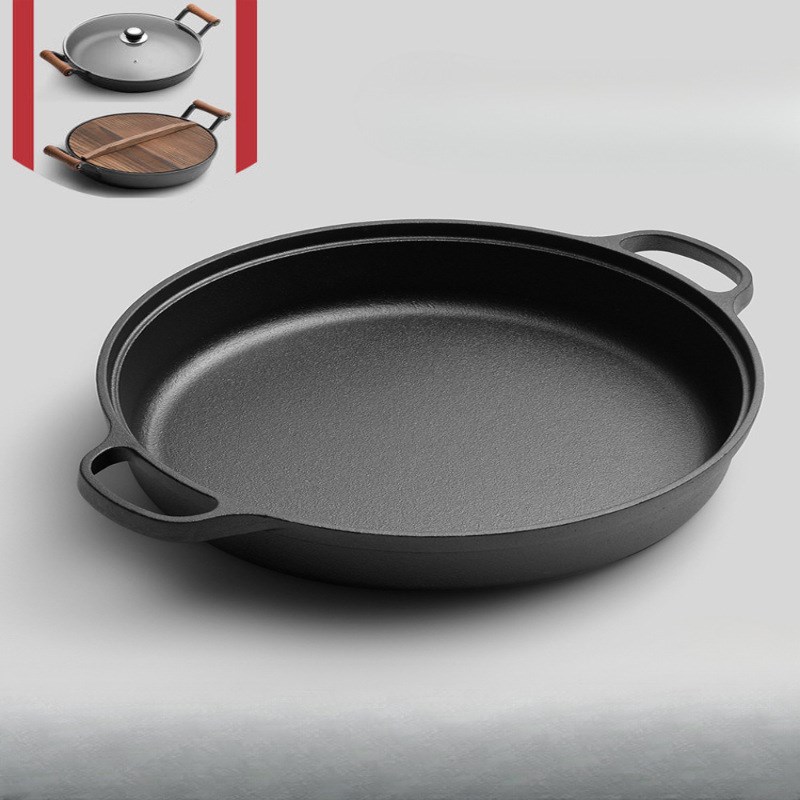 加厚手工生铁锅电磁炉通用铸铁平底锅煎锅不N粘无涂层烙饼锅水煎