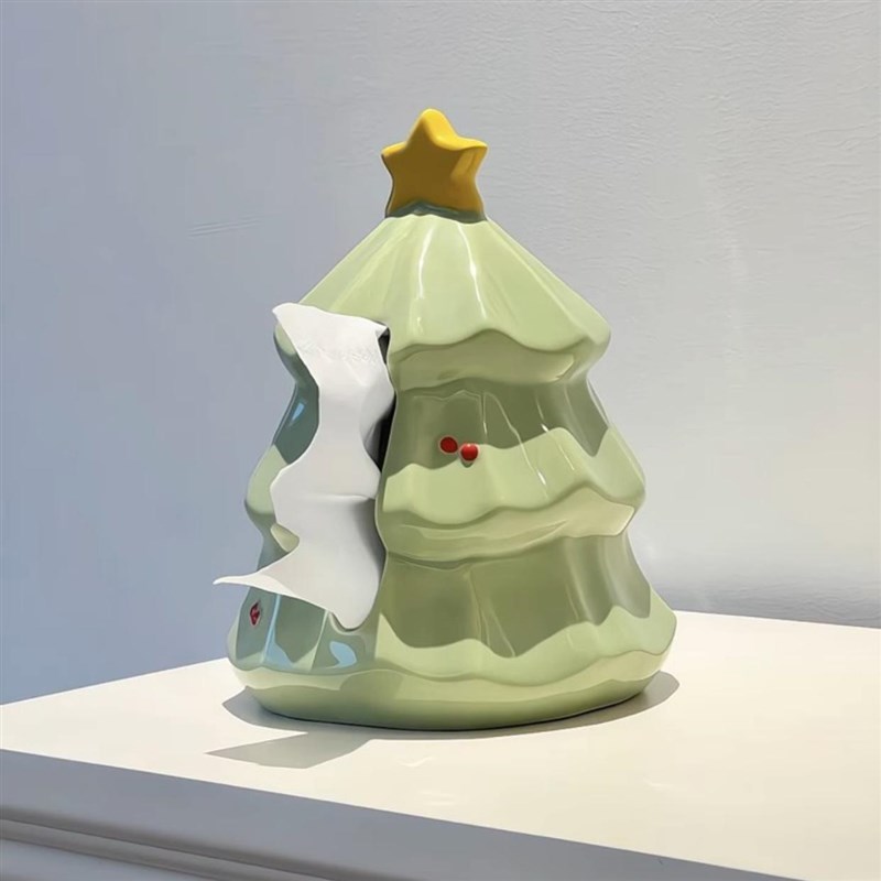圣诞树纸巾盒家用客o厅餐厅高档陶瓷桌面抽纸盒新款创意牙签收纳