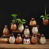 创意悬挂式 陶瓷小花瓶迷你小吊瓶墙壁挂件粗陶复古绿萝水培小花器