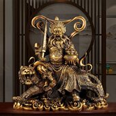 黄加特大号武赵公明神像摆件全铜骑虎像家用居家供奉工艺品