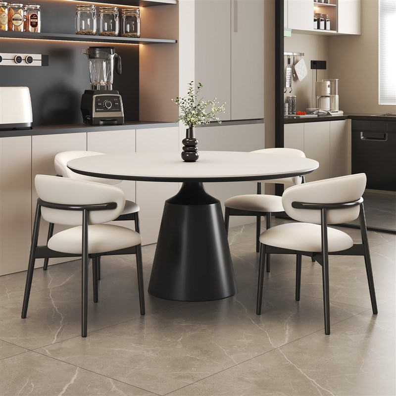2025岩板圆桌意式轻奢现代简约圆形餐桌纯白小户型家用Z高端吃饭