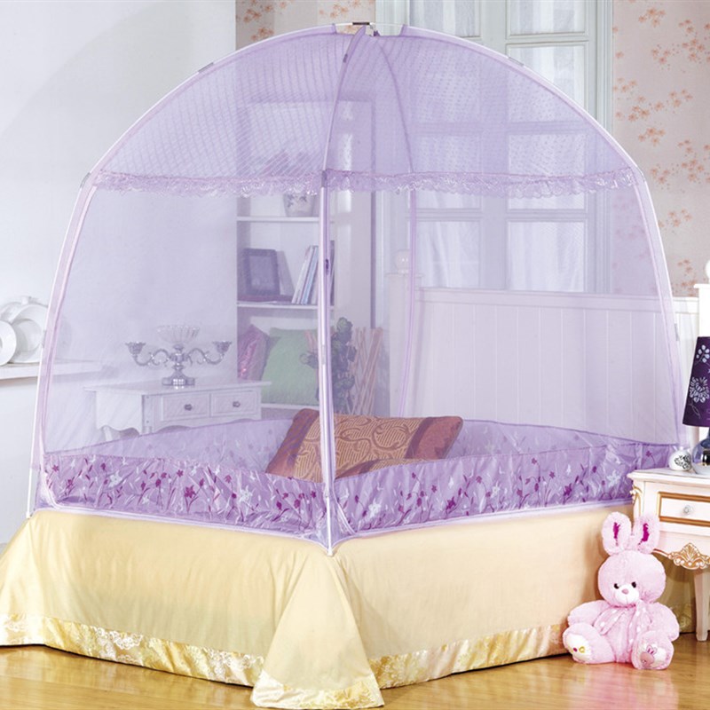 包邮蒙古包蚊帐三开门学生圆u顶加高有底拉链蚊帐不锈钢1.5/1.8m