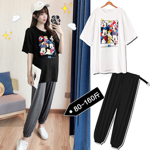 孕妇装夏套装外出时尚款纯棉短袖上衣潮妈托腹裤子休闲网红两件套