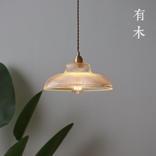 有木日式餐厅吊灯复古北欧玻璃灯具艺术餐桌吧台黄铜灯客厅灯具