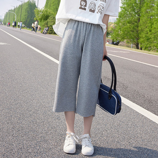 少女大童夏装2023新款时尚松紧腰高中女生七分裤子初中学生休闲裤