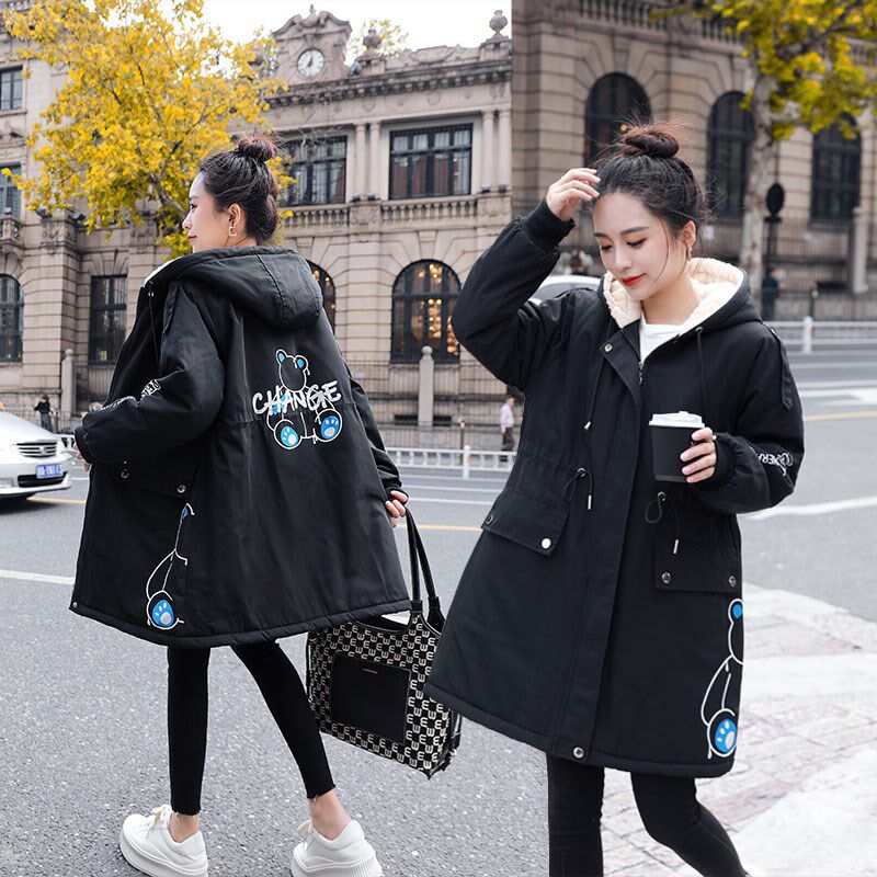 孕妇装套装冬季棉服加绒加厚外套大码宽松韩版中长款连帽棉衣外套