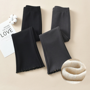 女童喇叭裤薄绒春秋款一体绒儿童加绒裤子秋冬大童休闲女孩微喇裤