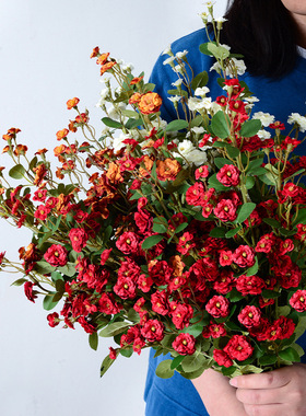 仿真多头小蔷薇玫瑰花束家居人造装饰花摄影道具婚庆假花摆件