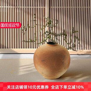 宋代美学中古日式侘寂复古粗陶陶瓷陶罐大花瓶圆花器落地软装摆件