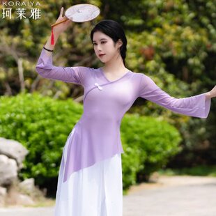 古典中国民族风舞蹈身韵练功服女成人表演飘逸喇叭袖 网纱衣演出服