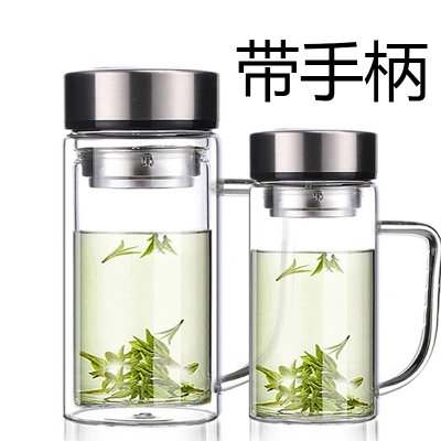 带手柄双层玻璃杯办公水杯男女A士泡茶喝水杯子单层家用定制广告