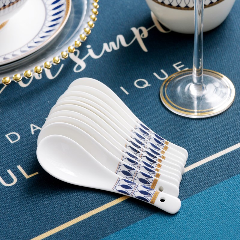 4个骨瓷小勺子家用饭勺喝汤小汤勺骨瓷调羹汤R匙好看陶瓷勺短柄