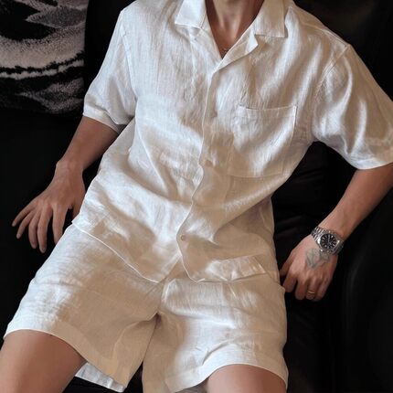 老钱风棉麻套装男2025新款轻奢高级感穿搭衬衫短裤一套帅气夏装男