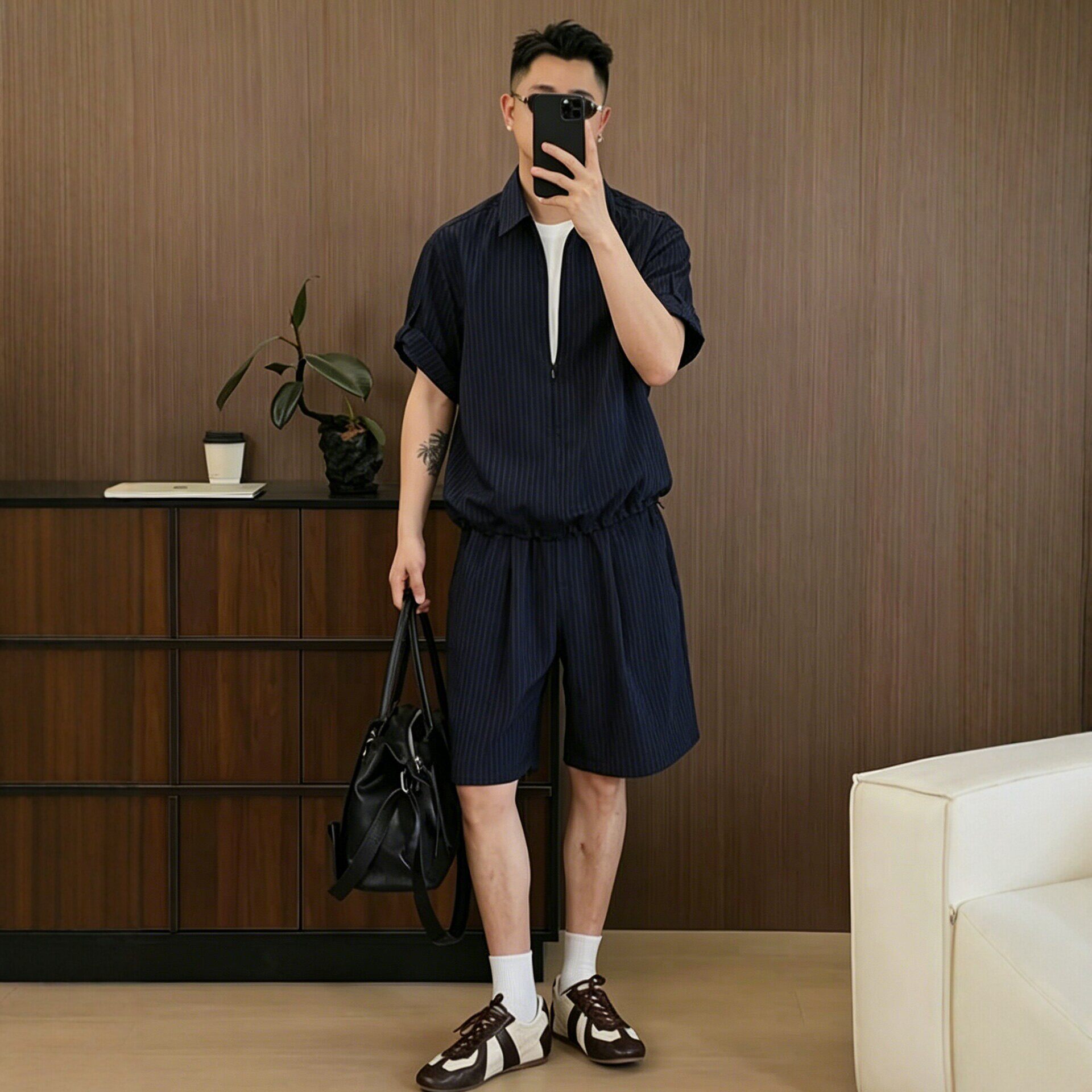 轻熟男士夏季条纹短袖衬