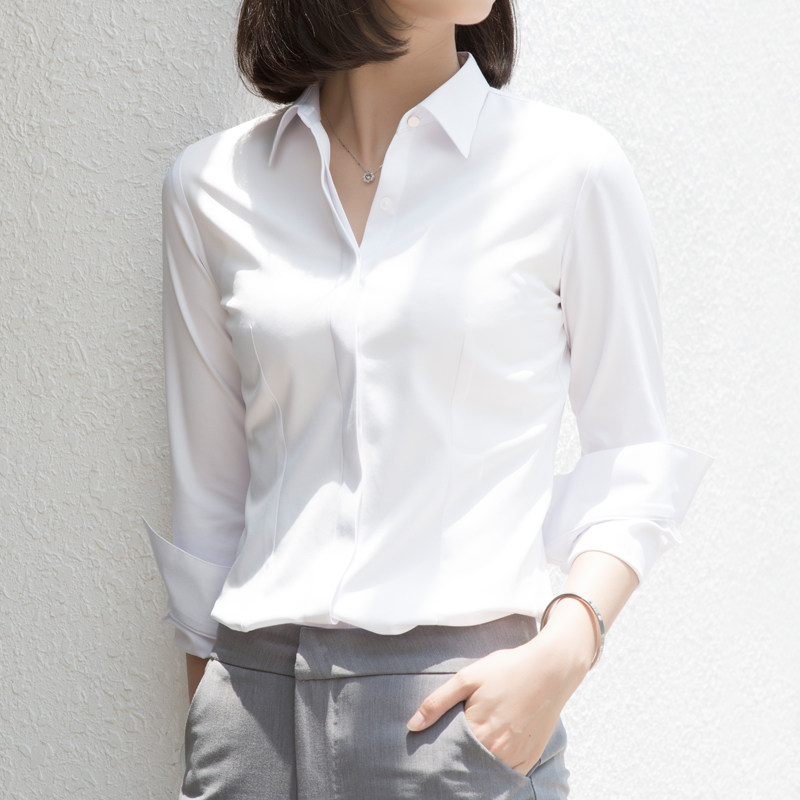 免熨烫长袖白衬衫女夏薄