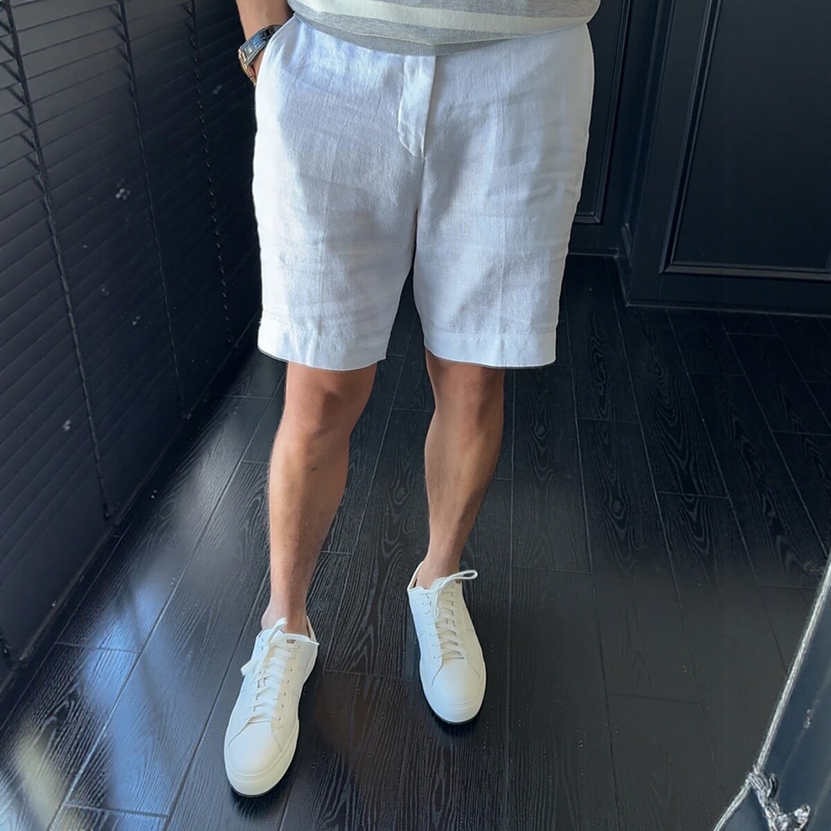 白色亚麻短裤男夏季薄款