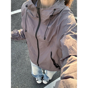 灰色美式速干冰丝防晒衣男款夏季工装户外机能冲锋衣骑行连帽外套