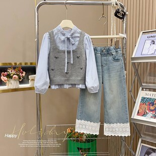 直筒牛仔裤 女孩洋气阔腿裤 2025新款 子韩版 潮儿童休闲裤 女童春秋装