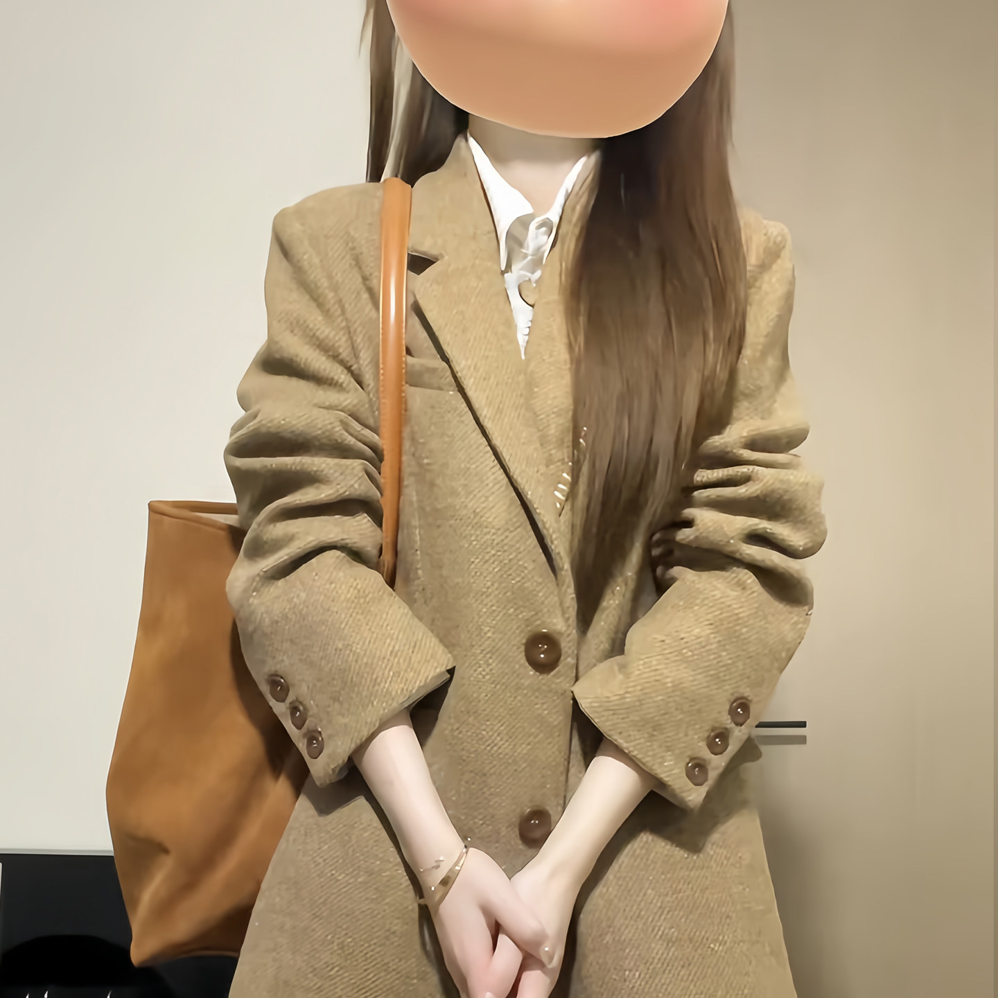 卡其色西装毛呢外套女202