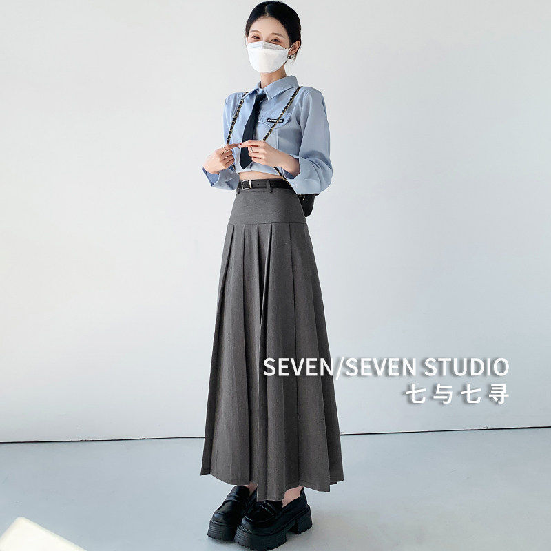 灰色西装半身裙女春秋冬