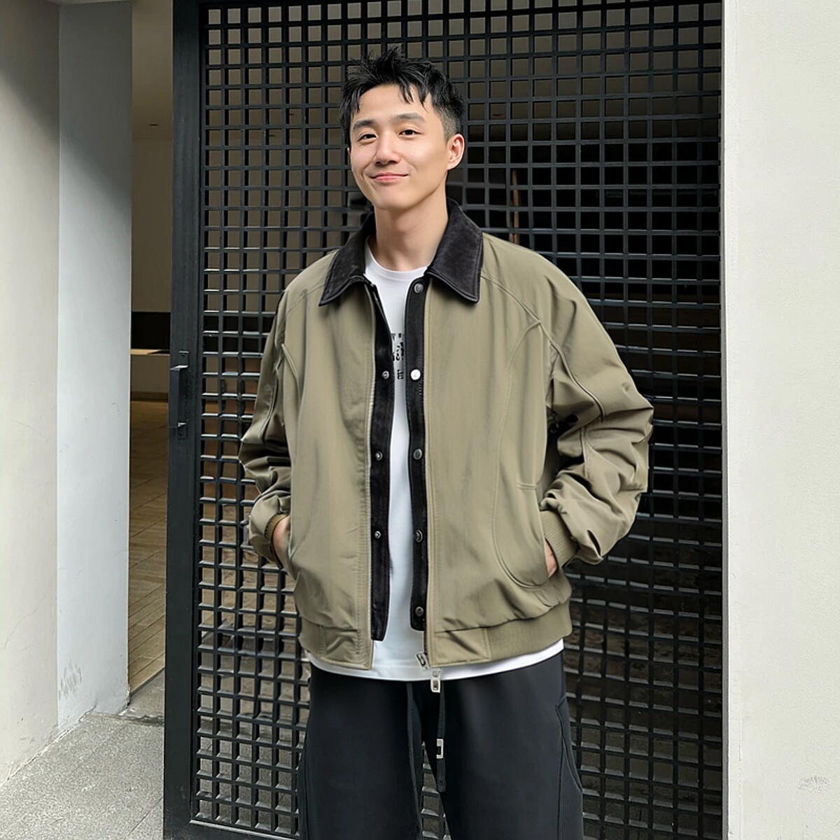 青年男士高级感牛仔拼接假两件外套男cleanfit短款解构廓形夹克潮