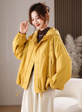 超好看棉服女款2025新款冬季保暖夹棉宽松厚外套女棉袄黄色薄棉衣