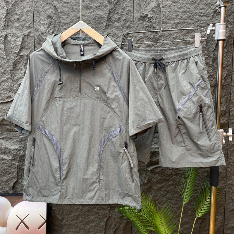 休闲工作服连帽半袖短裤