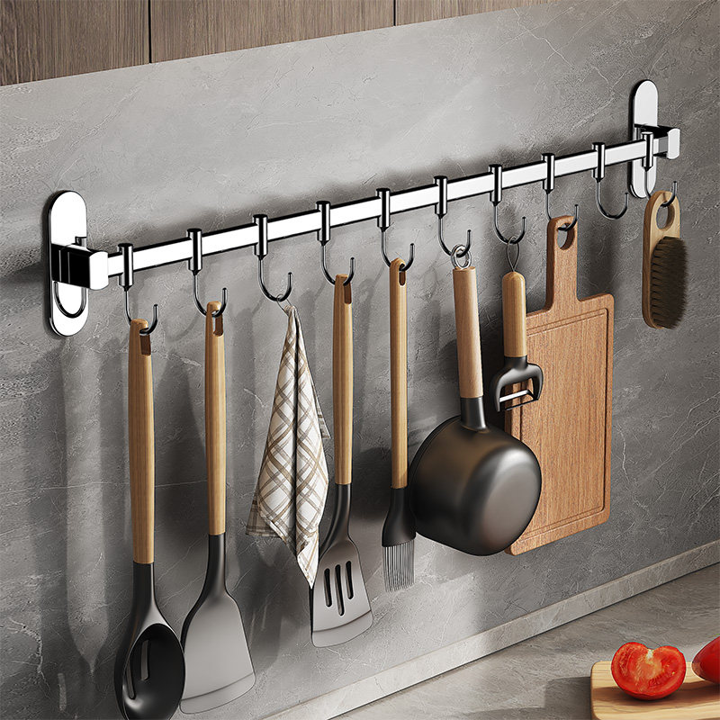 厨房挂钩壁挂式挂杆不锈钢挂架锅盖铲子勺子免打孔排钩收纳置物架,厨房/烹饪用具,厨房置物架/置物柜/角架,淘宝优惠券,粉丝福利购,淘宝优惠卷