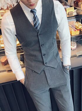 商务正装西装马甲套装男韩版修身帅气西服马夹职业英伦休闲背心潮
