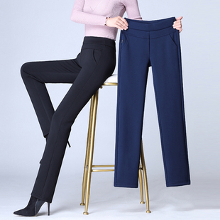 子女春秋冬 宽松高腰中老年妈妈加厚裤 直筒加绒休闲裤 女2021年新款