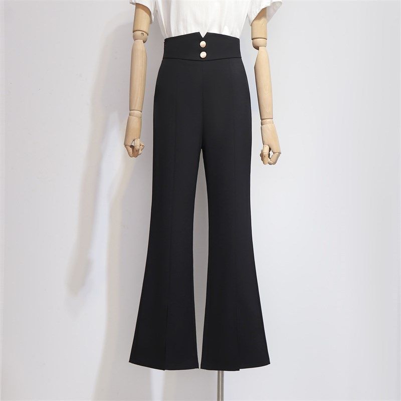 微喇叭裤夏季薄款女2025新款修身显瘦高腰通勤垂感黑色开叉西装裤,女装/女士精品,西装裤/正装裤,淘宝优惠券,粉丝福利购,淘宝优惠卷
