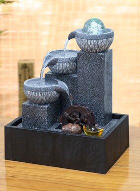 风水轮办公室背柜招财桌面风生水起流水摆件循环水茶桌转运球装饰