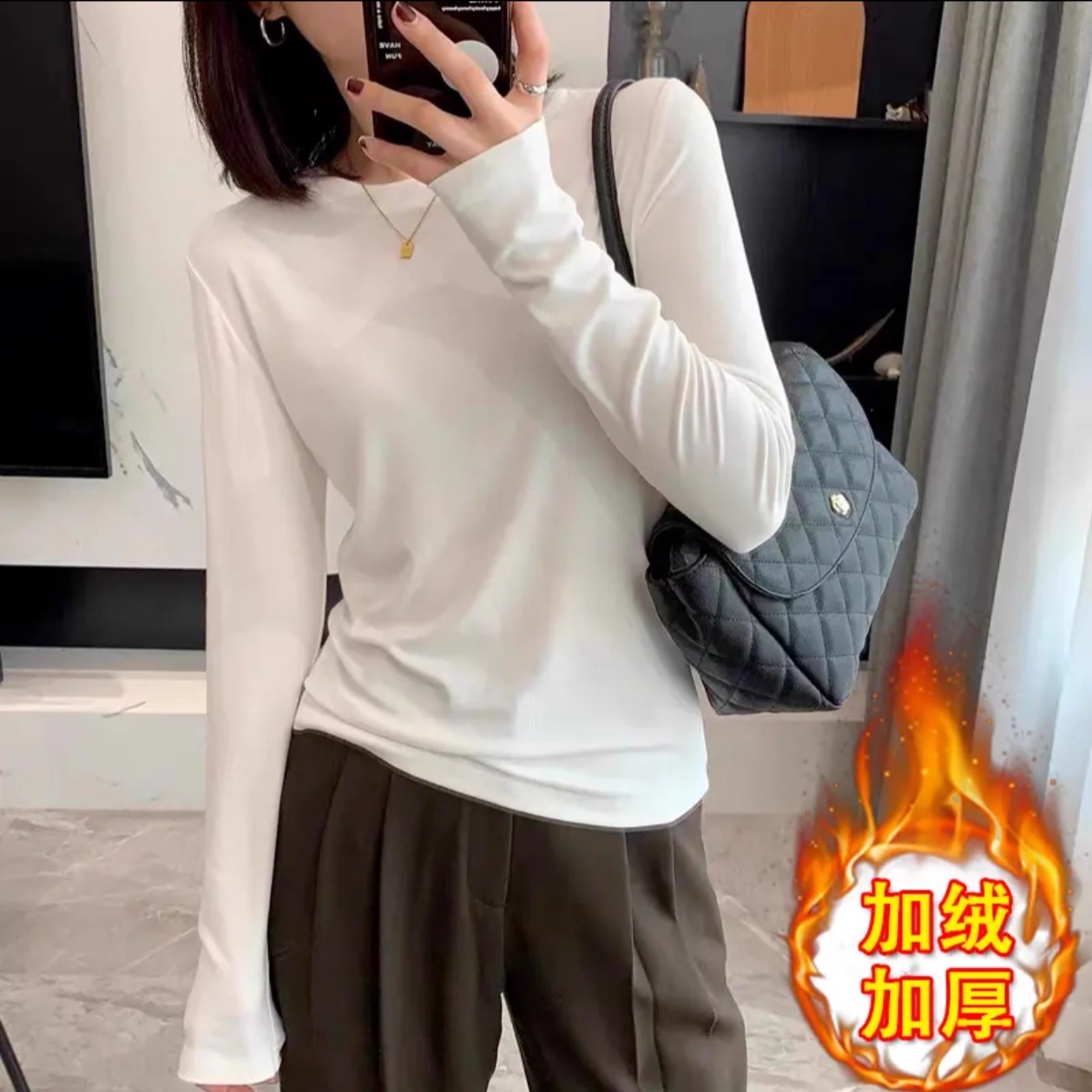 纯色显瘦韩系圆领打底衫