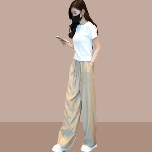 两件套装 网红炸街今年流行显瘦t恤冰丝阔腿裤 搭配一整套时尚 夏装