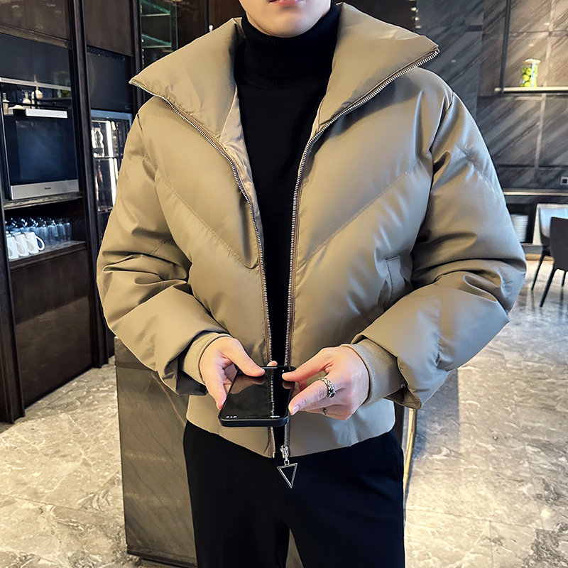 冬季新款立领加厚面包服外套男韩版简约宽松休闲皮棉服棉袄外套潮